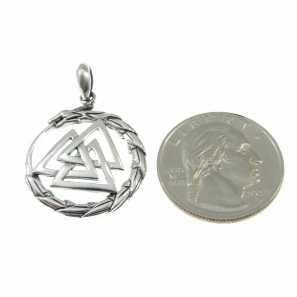 Solid 925 Sterling Silver Valknut & Snake Ouroboros Pendant - Picture 6 of 9